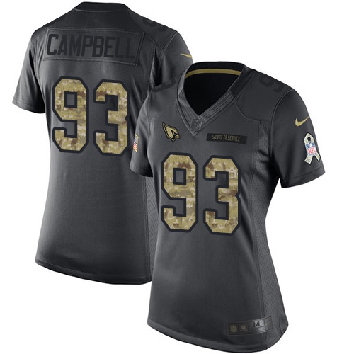 Women's Limited Calais Campbell Nike Jersey Black - #93 2016 Salute to Service NFL Arizona Cardinals